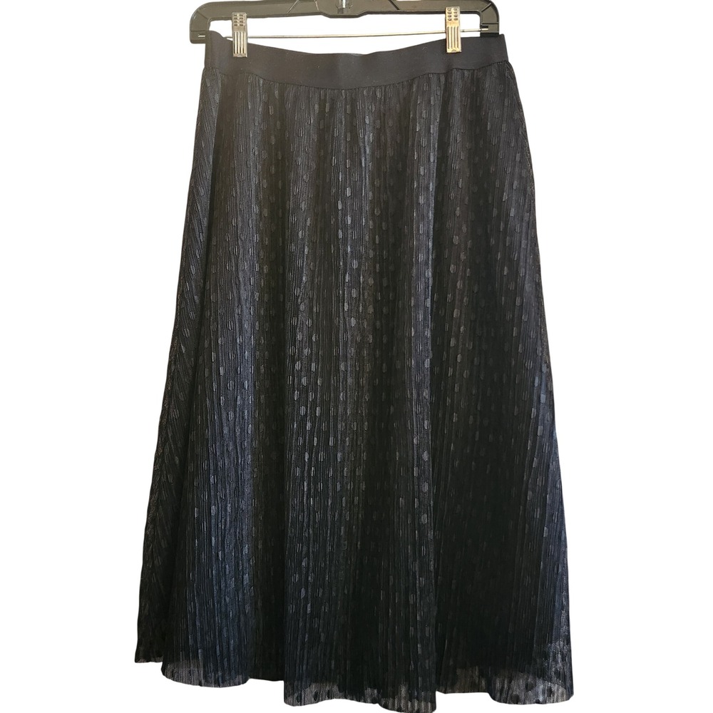 New York & Company Pleated Midi Skirt Womens M Black Excellent Mesh Textured